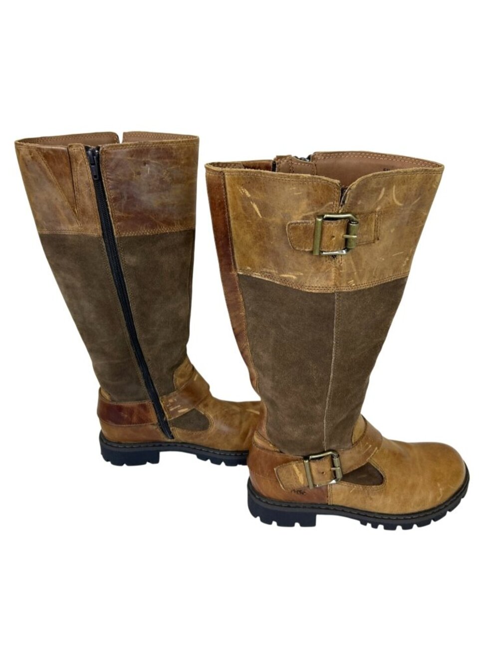 B.O.C Born Brown Leather Suede Riding Boots Women's 6M Buckle Tall Boots Rustic - Picture 2 of 11